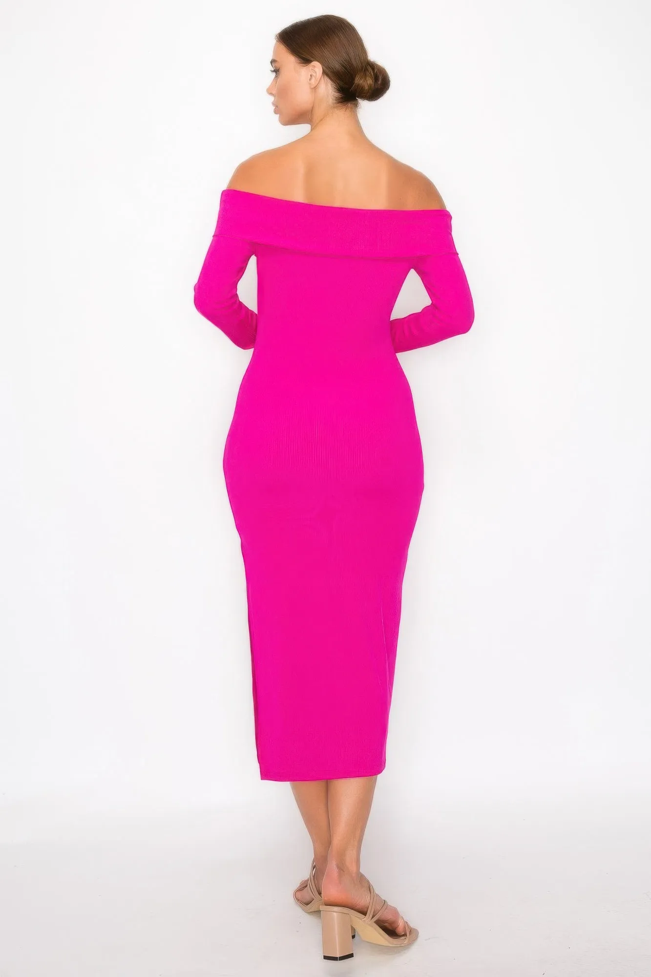 Off-shoulder Ribbed Midi Dress