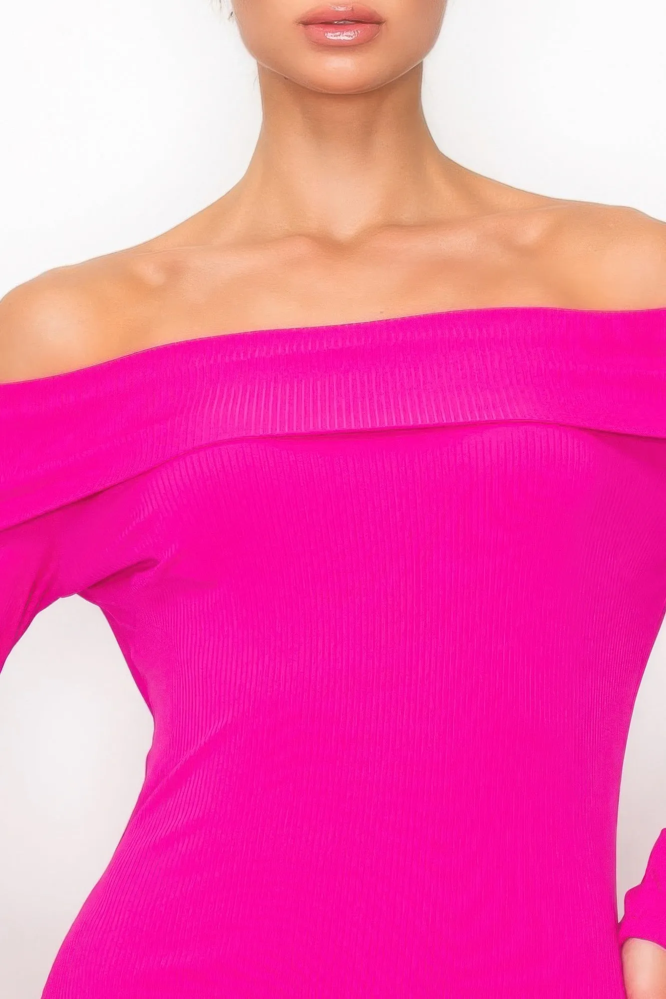 Off-shoulder Ribbed Midi Dress