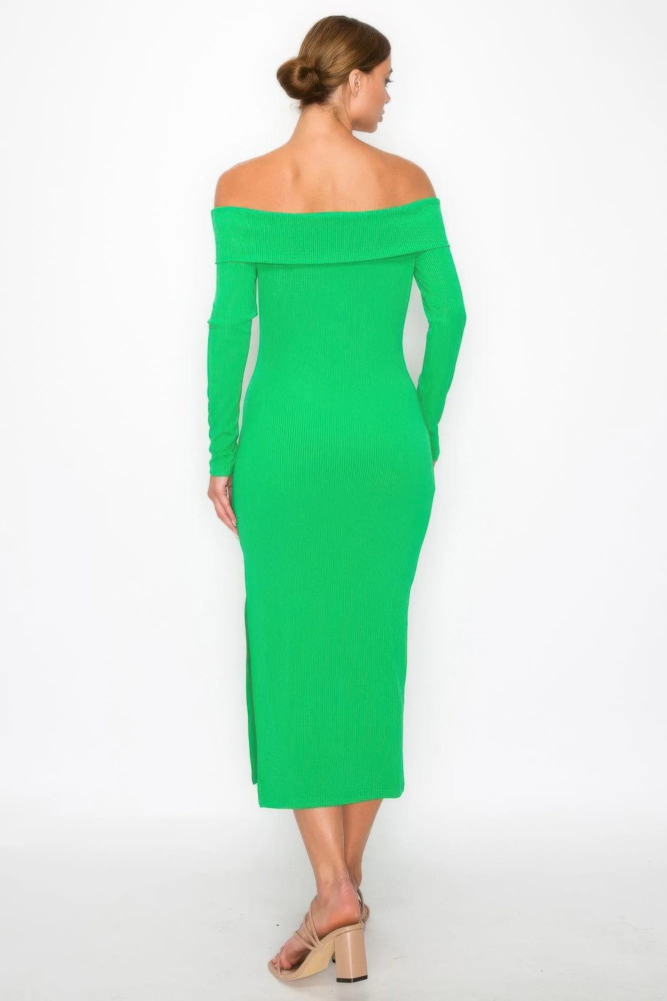 Off-shoulder Ribbed Midi Dress