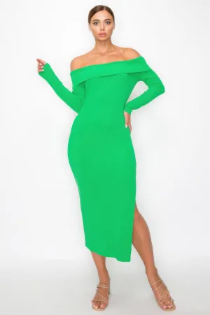 Off-shoulder Ribbed Midi Dress
