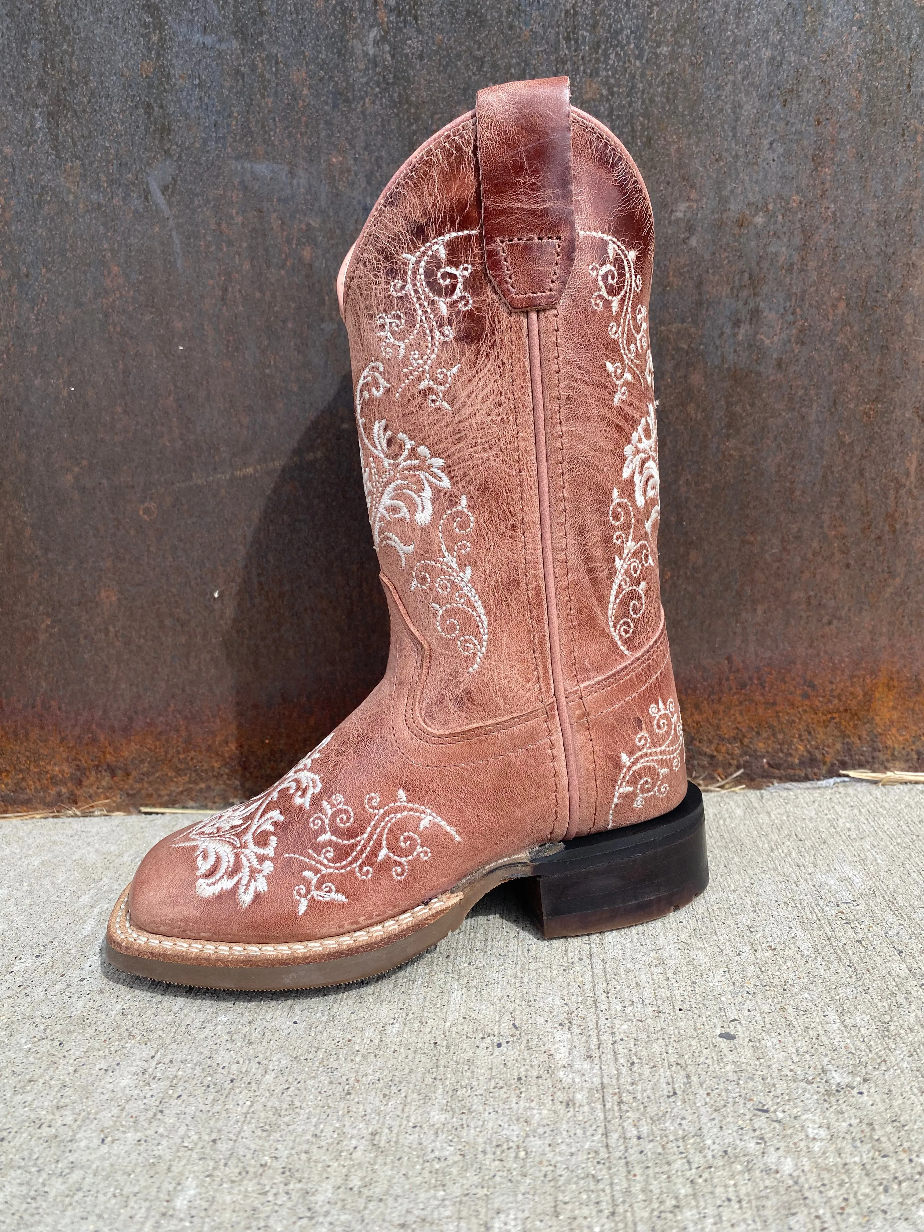 Old West Girls Floral Sq Toe Boots