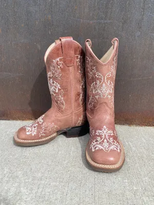 Old West Girls Floral Sq Toe Boots