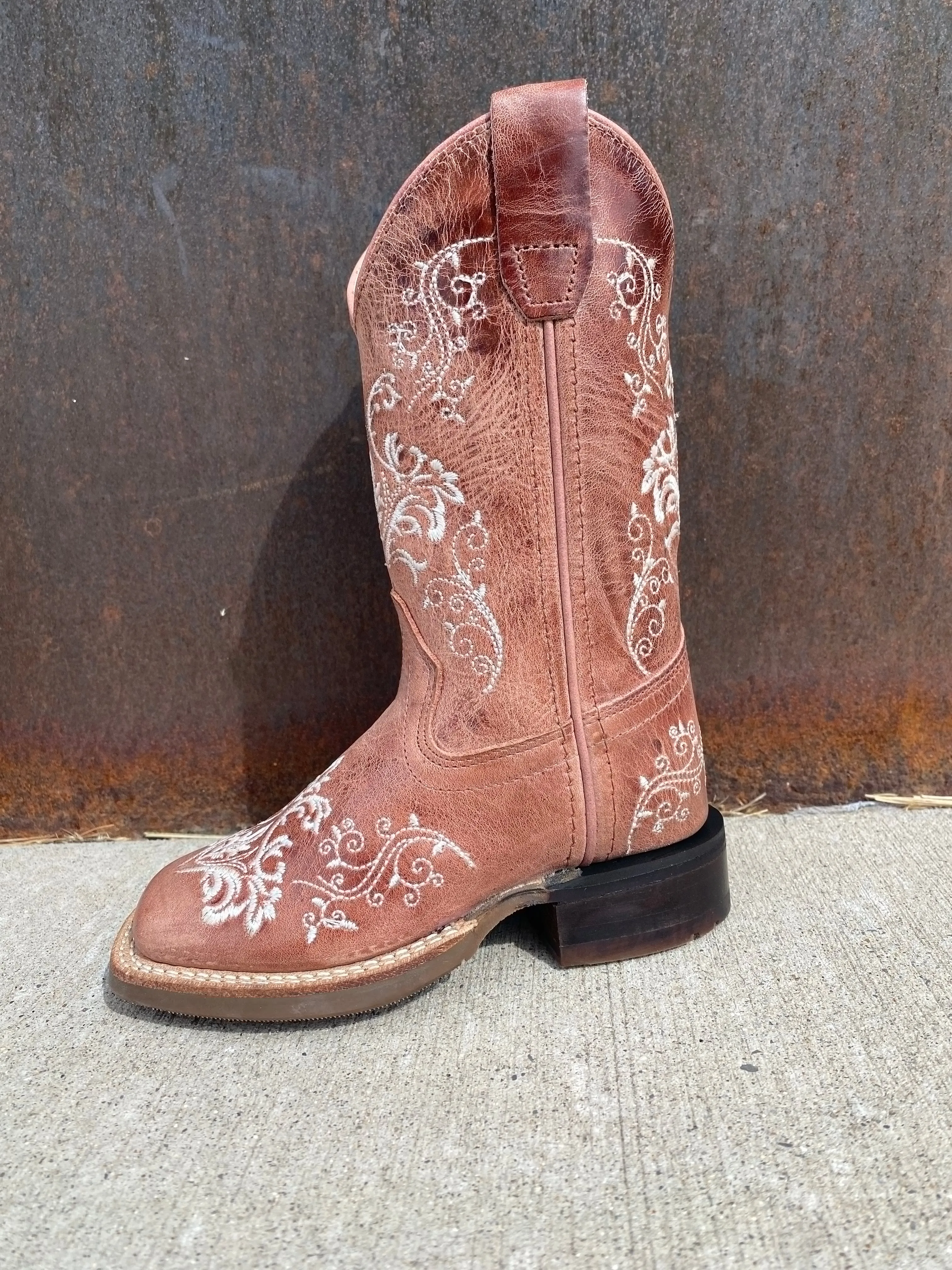 Old West Girls Floral Sq Toe Boots
