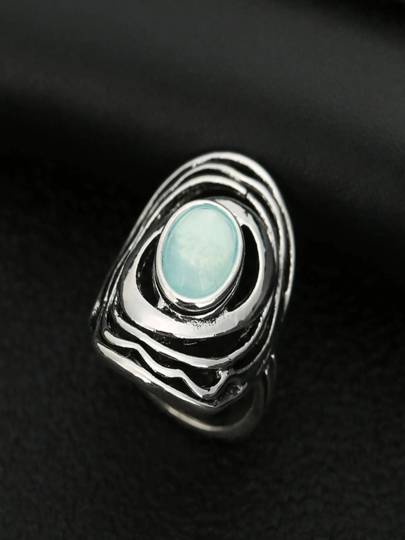 Oval Silver Tone Turquoise Ring