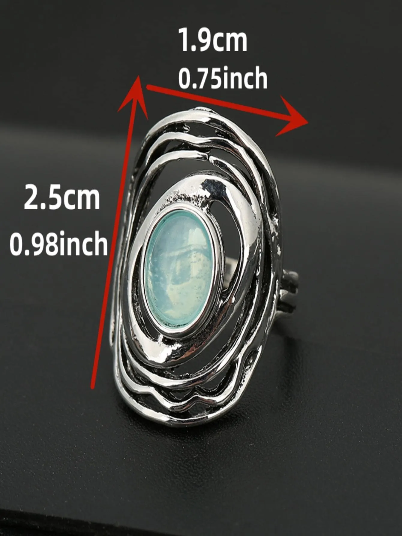 Oval Silver Tone Turquoise Ring