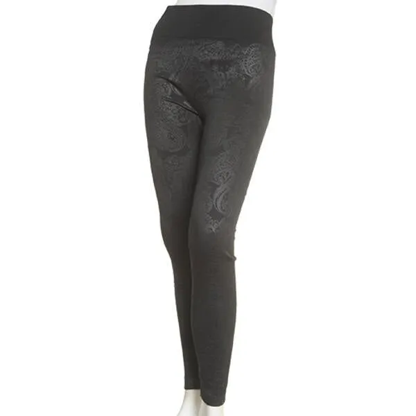 Paisley Embossed Fleece Lined Leggings