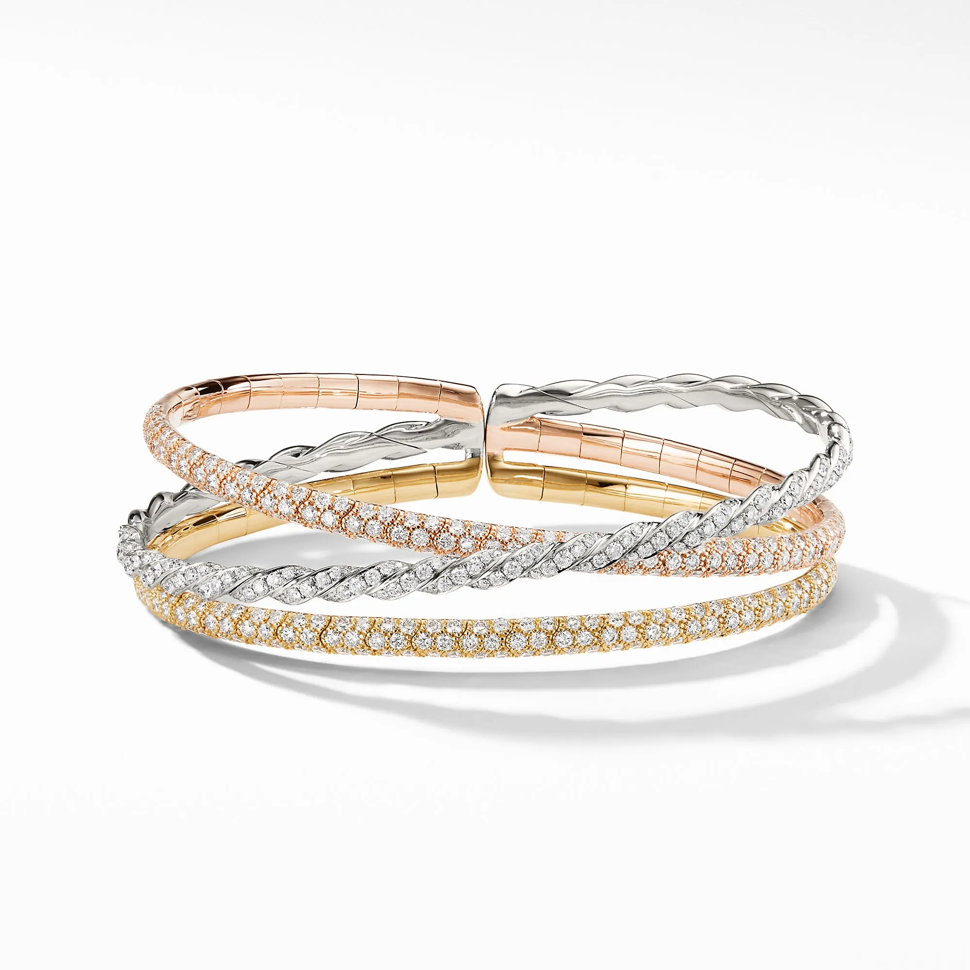 Pavéflex Three Row Bracelet with Diamonds in 18K Gold, Size Medium