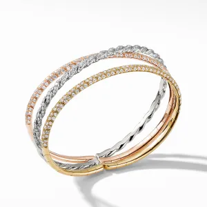 Pavéflex Three Row Bracelet with Diamonds in 18K Gold, Size Medium