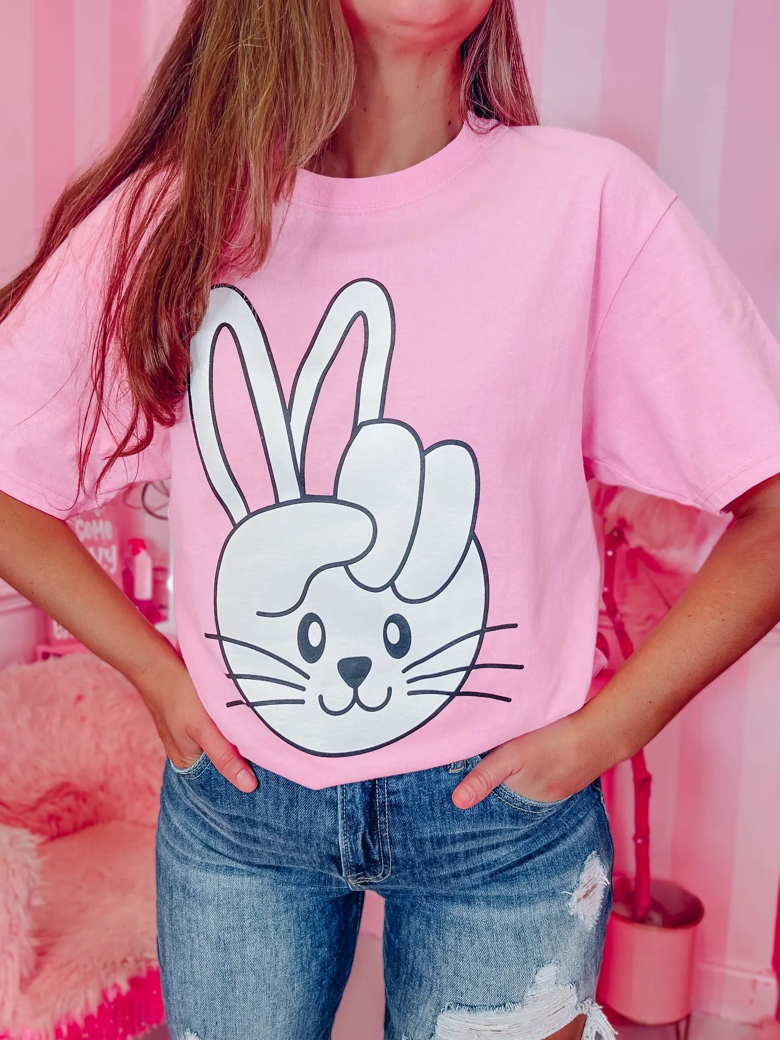 Peace Sign Bunny Graphic Tee - Pink