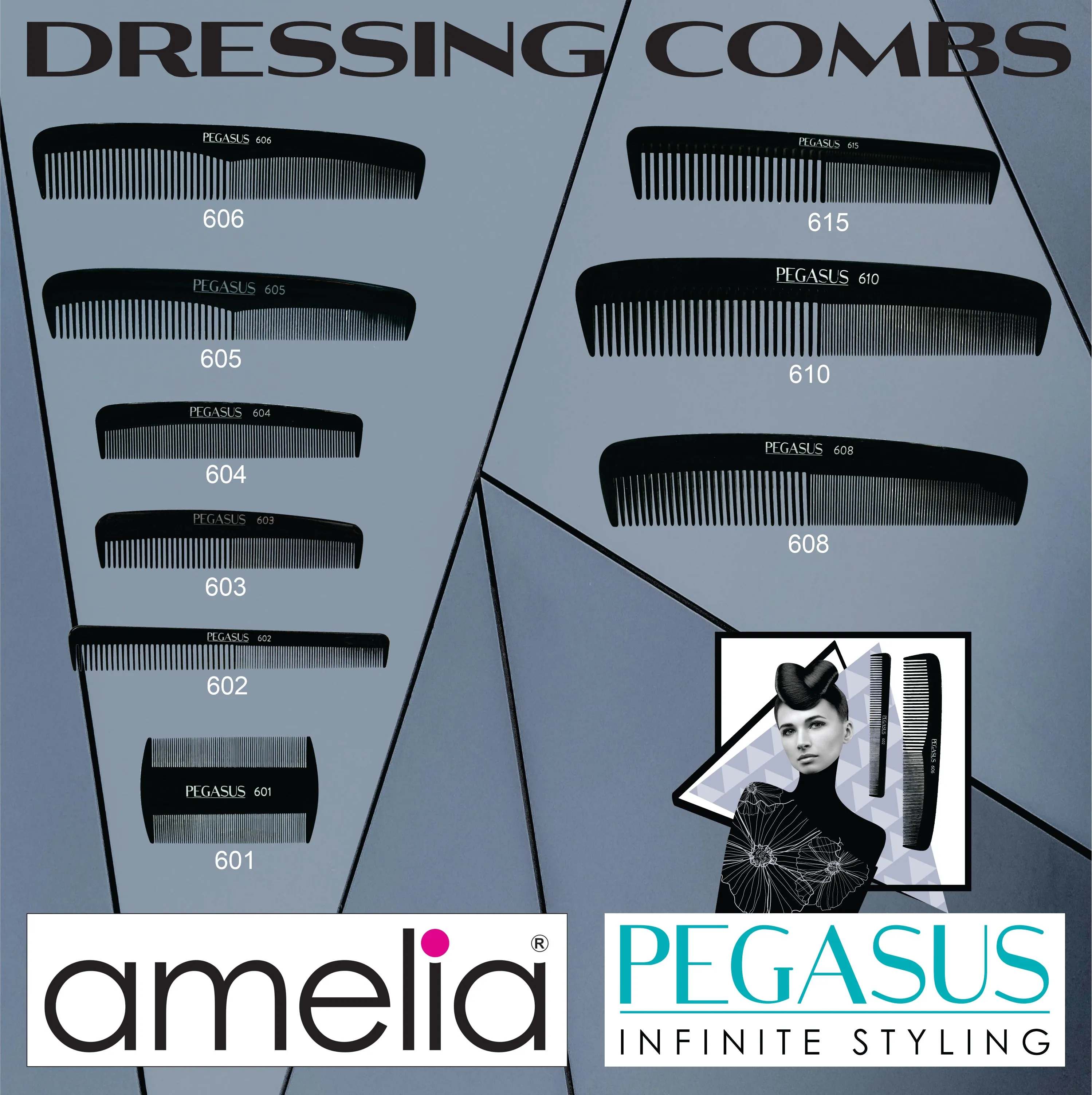 Pegasus 601, 3.5in Hard Rubber Lice Comb, Handmade, Seamless, Smooth Edges, Anti Static, Heat and Chemically Resistant Comb | Peines de goma dura - Black