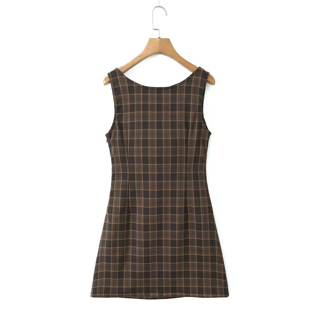 Plaid Sleeveless Sweetheart Neckline Mini Dress