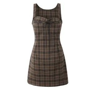 Plaid Sleeveless Sweetheart Neckline Mini Dress