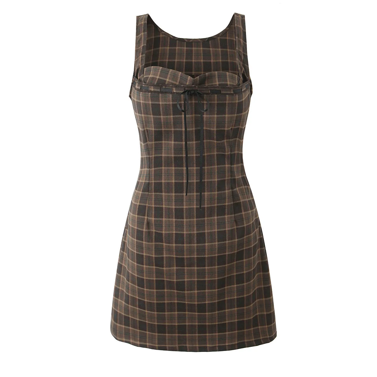 Plaid Sleeveless Sweetheart Neckline Mini Dress