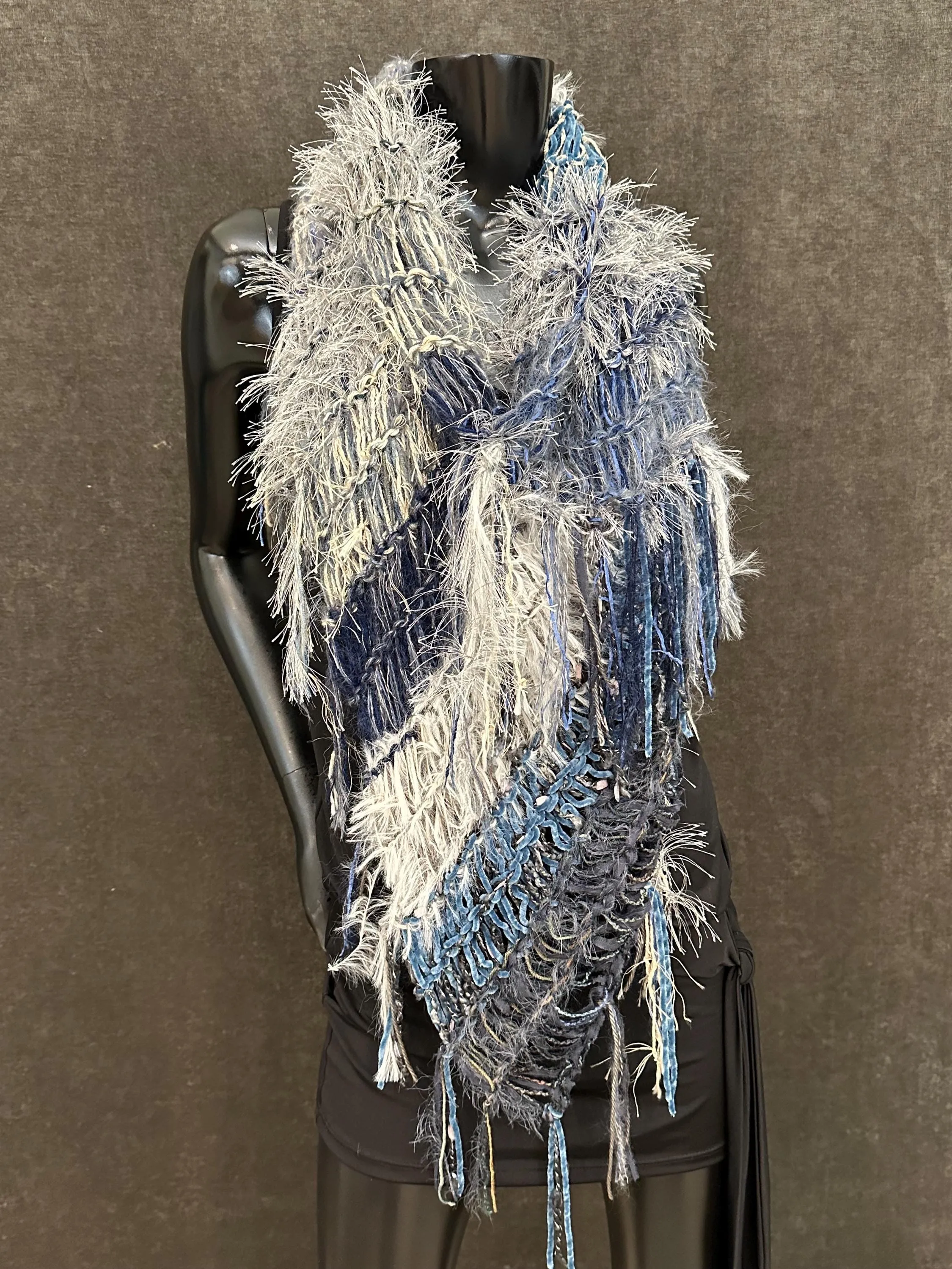 Poncho, Gray taupe jean blue bohemian inspired knit Poncho,Bohemianstevie nicks style