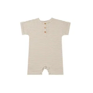 Quincy Mae S/S Romper - Warm Grey Stripe
