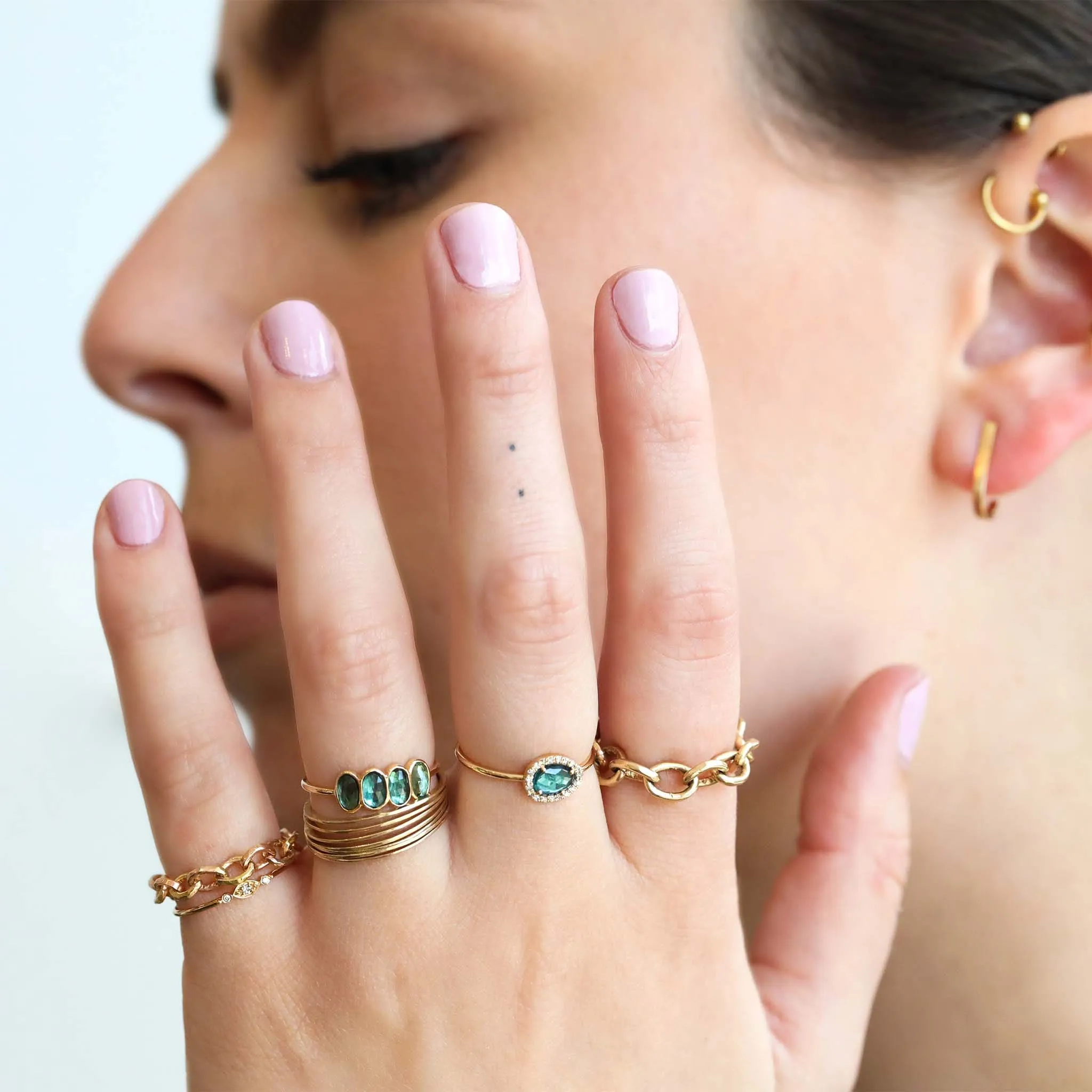 "Diana" 14 Karat Yellow Gold Handmade Flexible 18 Gauge Link Chain Ring