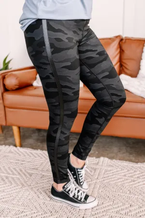 Race You For It Side Striped Camo Leggings_