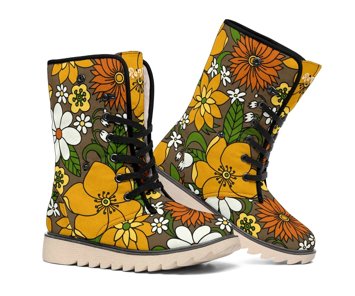 Retro Flowers In Bloom Suede Snow Boots