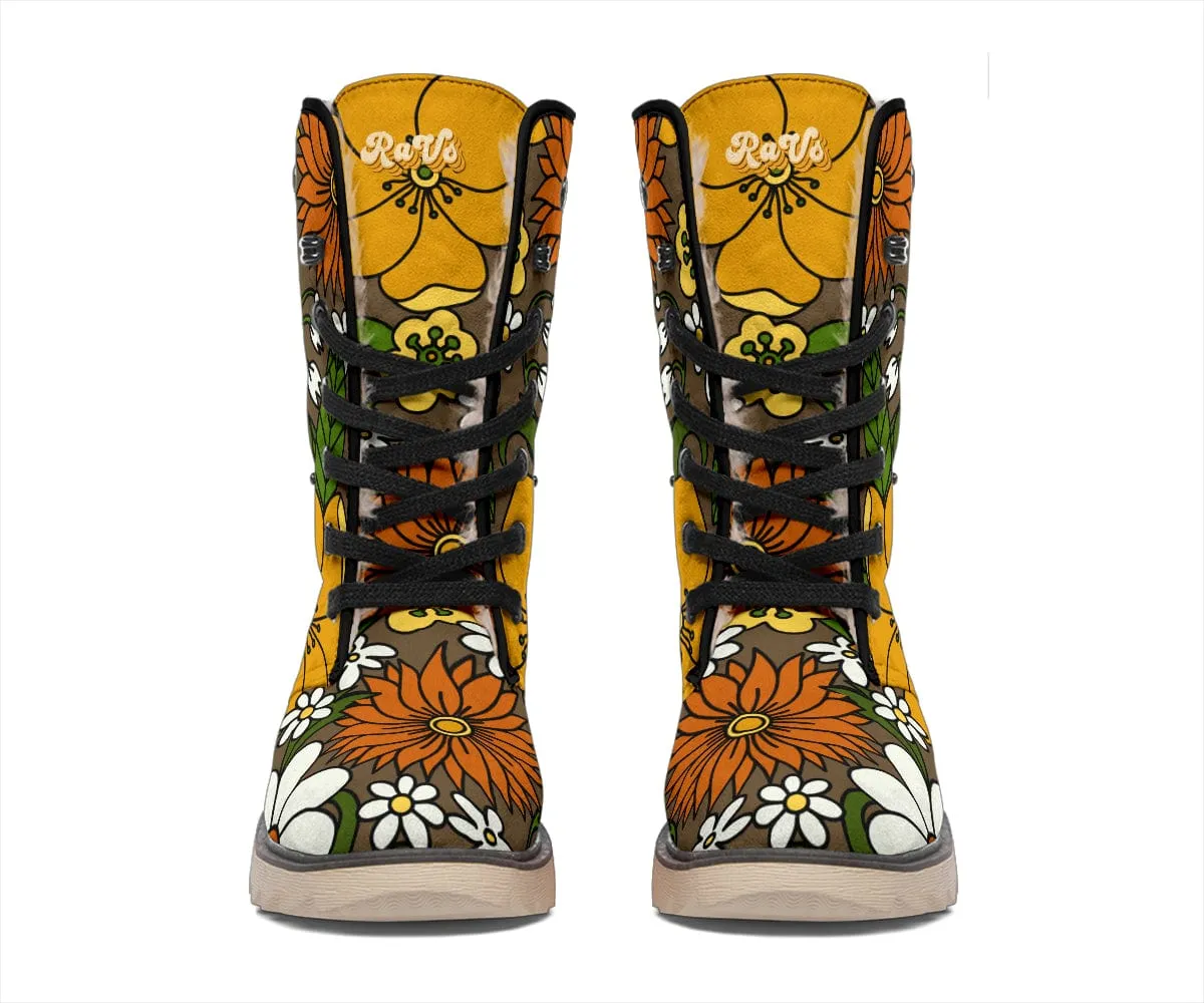 Retro Flowers In Bloom Suede Snow Boots