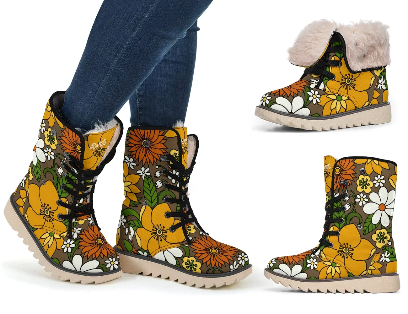 Retro Flowers In Bloom Suede Snow Boots