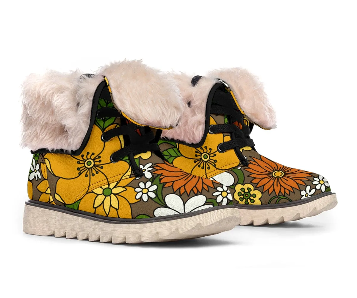 Retro Flowers In Bloom Suede Snow Boots
