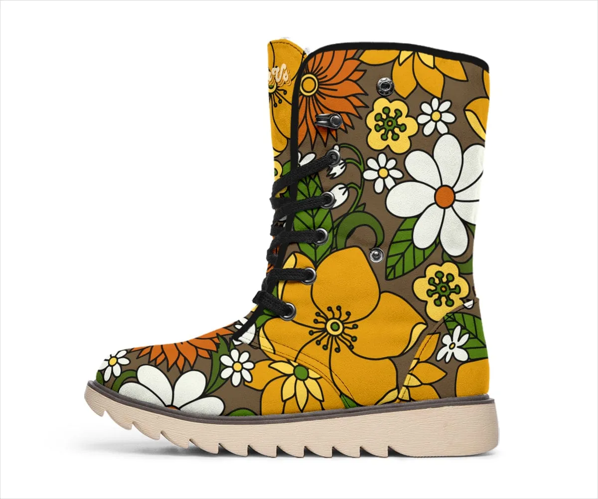 Retro Flowers In Bloom Suede Snow Boots