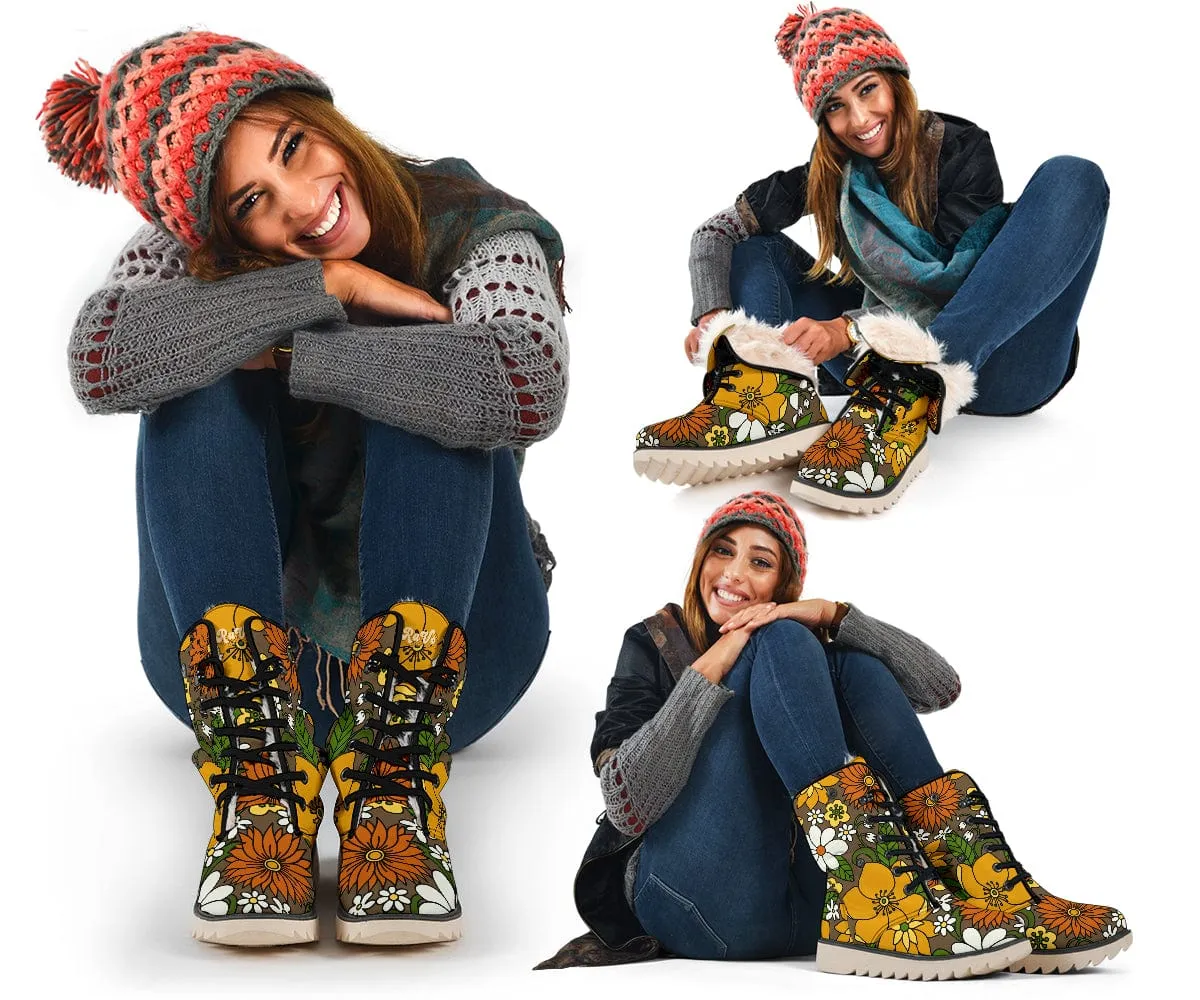 Retro Flowers In Bloom Suede Snow Boots