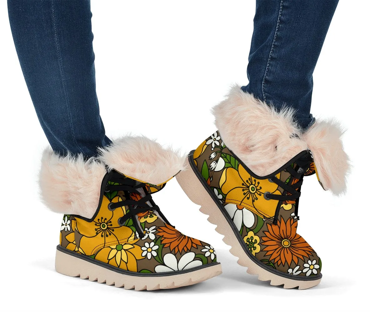 Retro Flowers In Bloom Suede Snow Boots