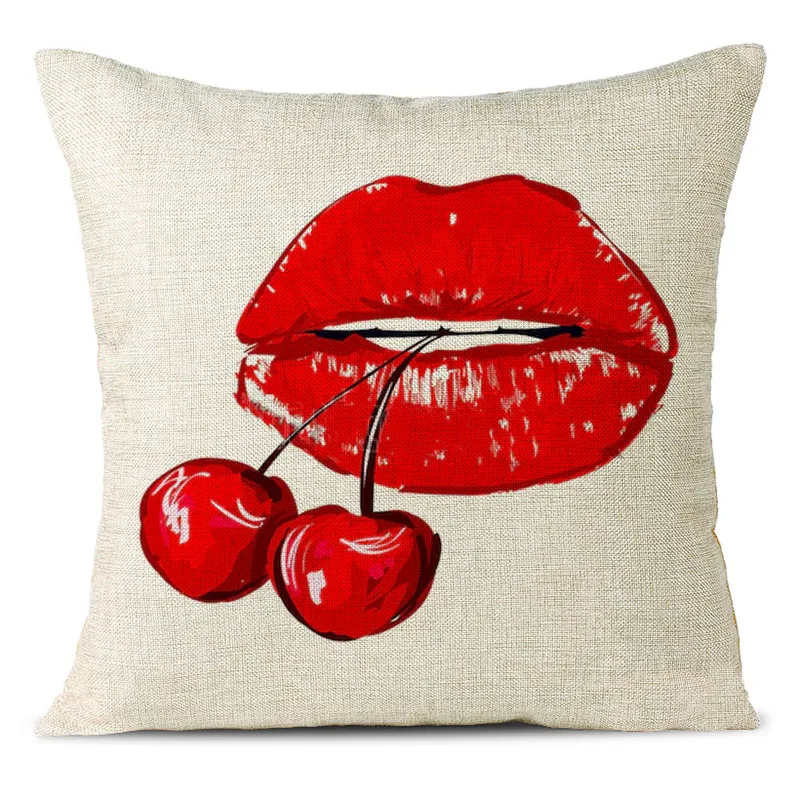 Sexy Red Lips Linen Pillowcase