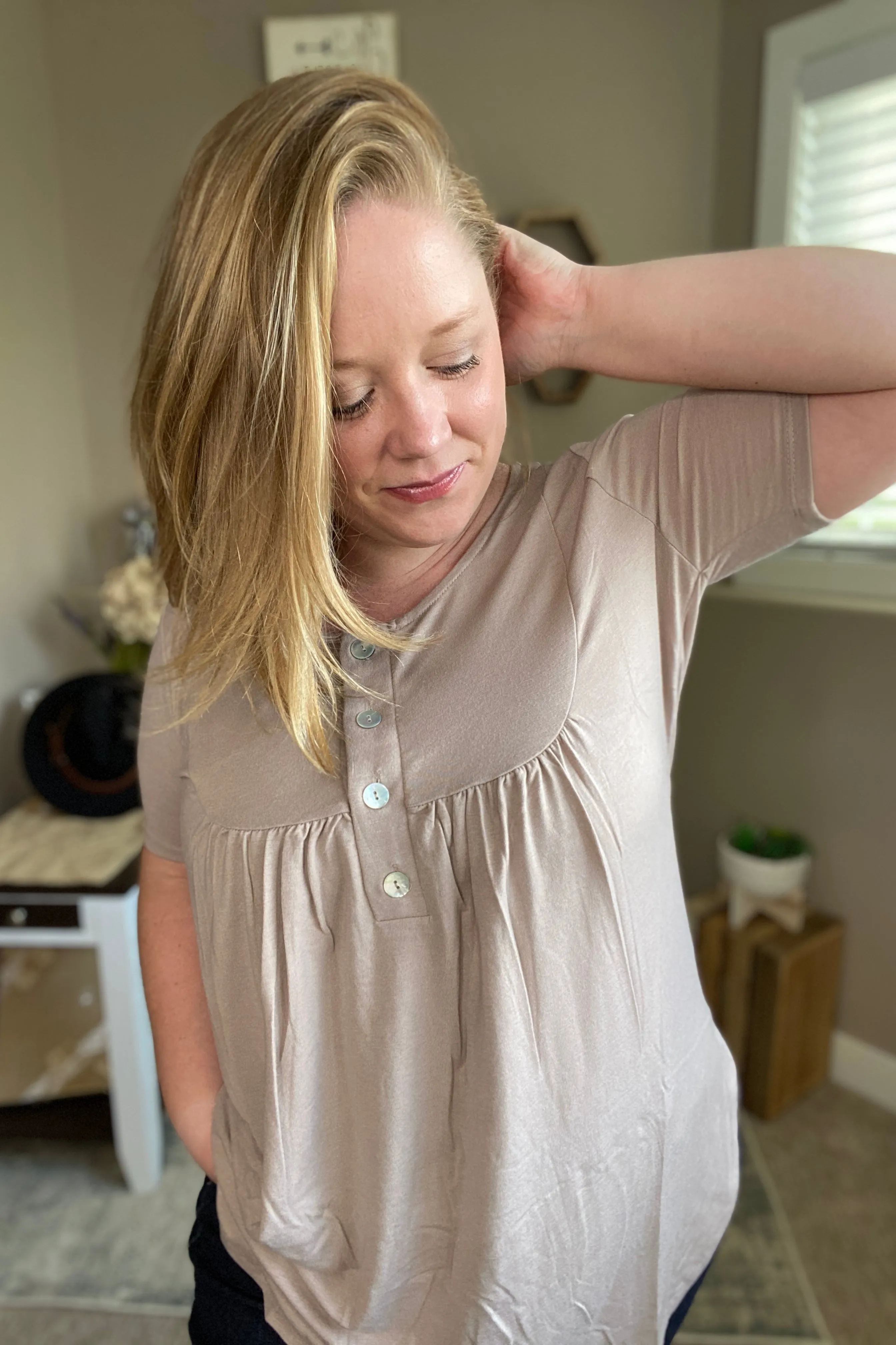 Short Sleeve Shell Button Top