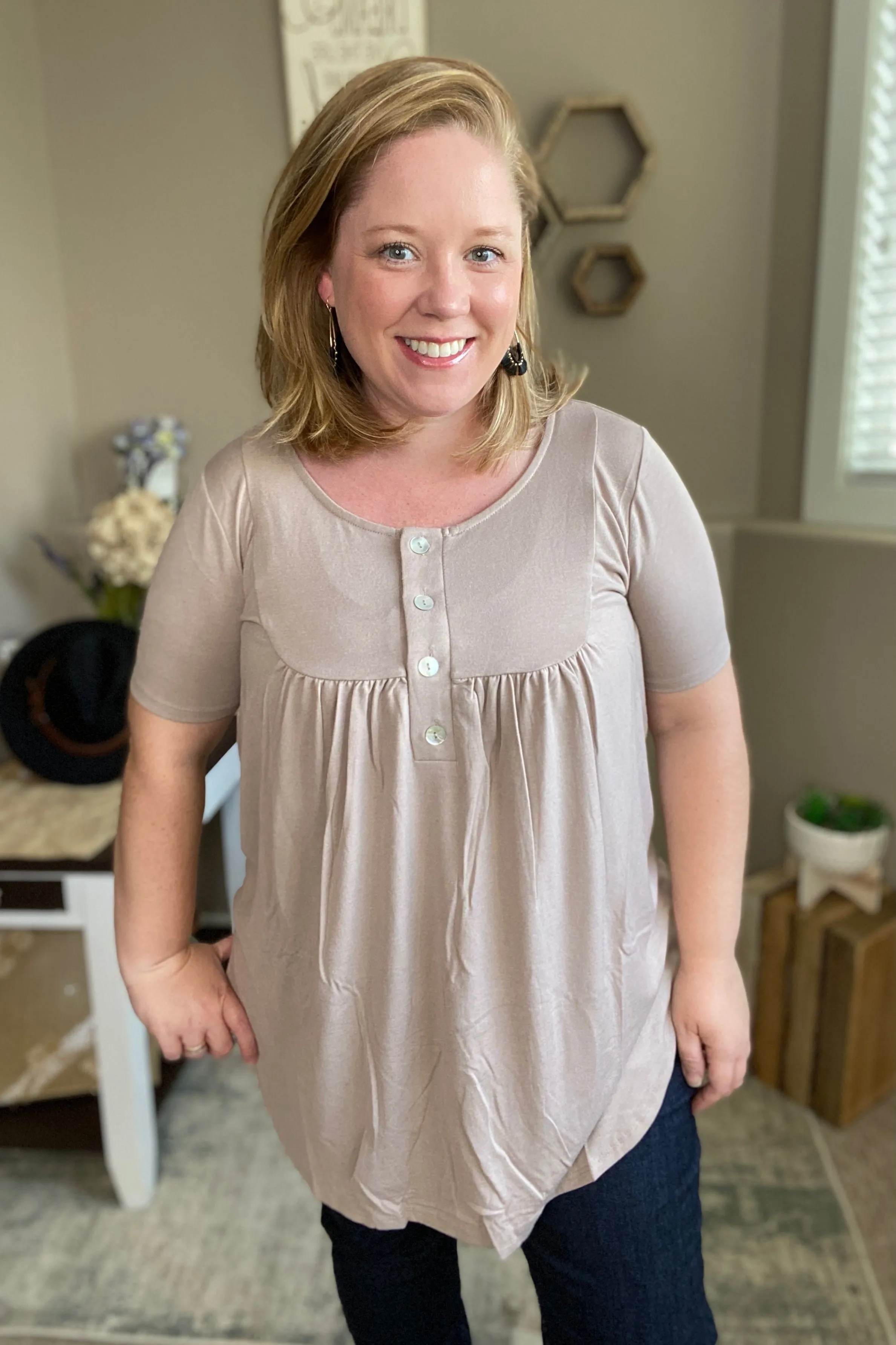 Short Sleeve Shell Button Top