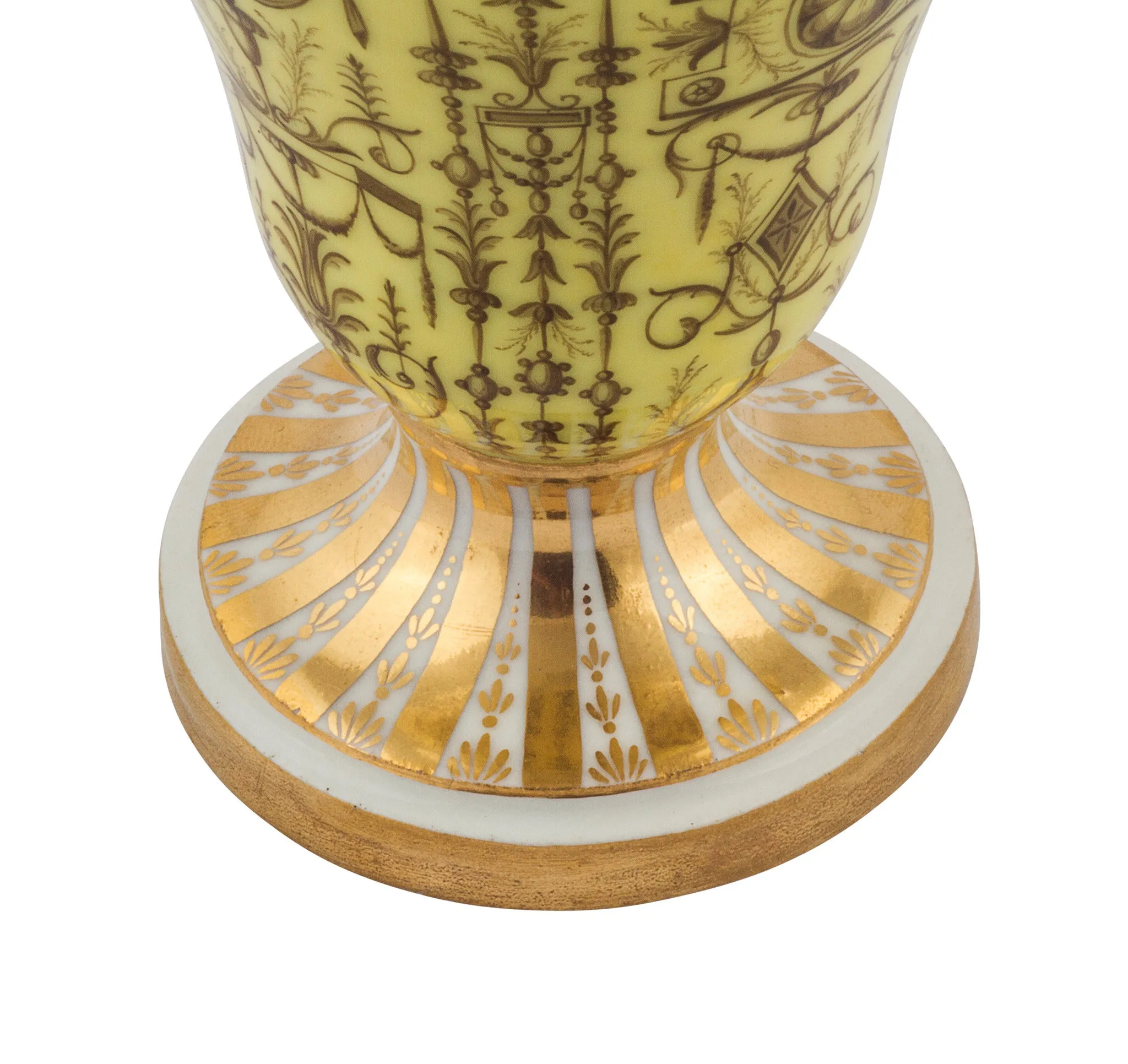 SOLD Paris Porcelain Neo-Classical Yellow-Ground Footed Vase with Arabesques