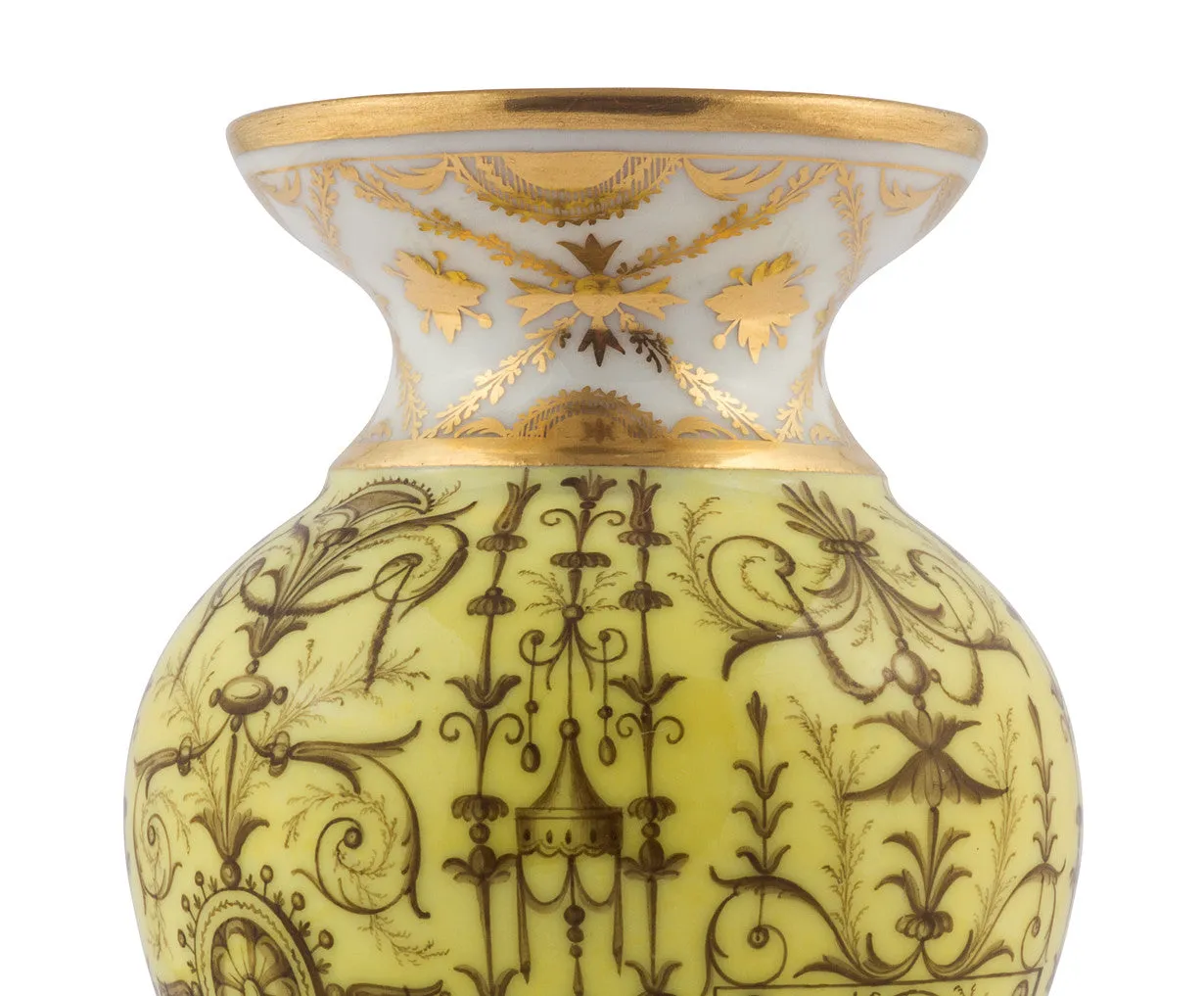 SOLD Paris Porcelain Neo-Classical Yellow-Ground Footed Vase with Arabesques