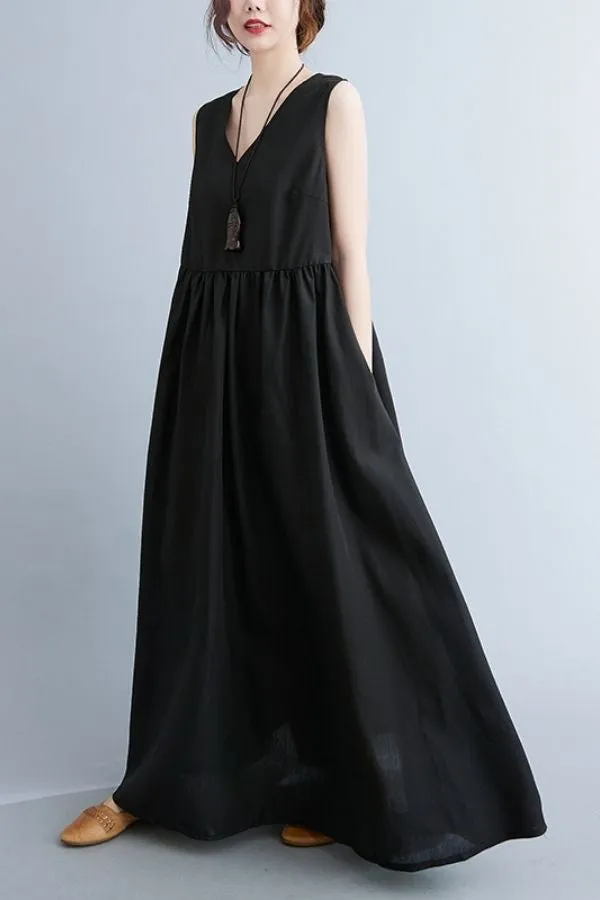 Solid Color Sleeveless Maxi Dress