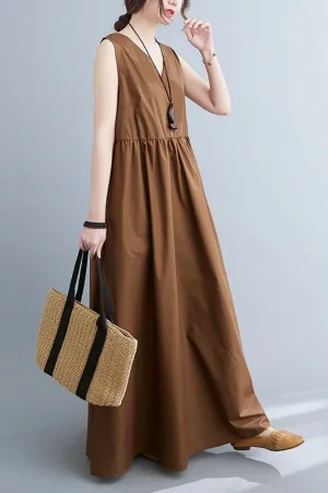Solid Color Sleeveless Maxi Dress