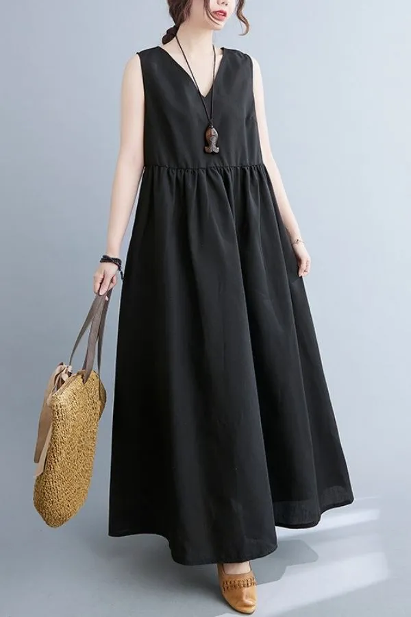 Solid Color Sleeveless Maxi Dress