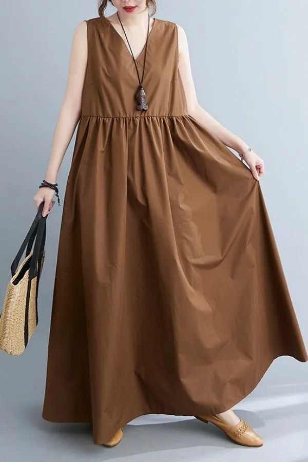 Solid Color Sleeveless Maxi Dress