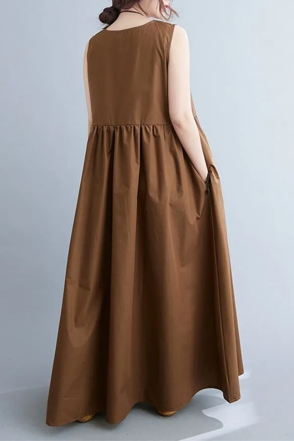 Solid Color Sleeveless Maxi Dress