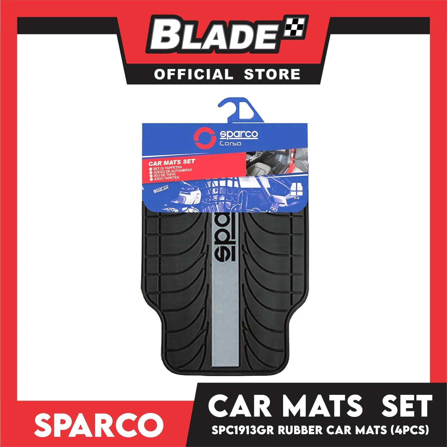Sparco Car Mats Set Of 4pcs Universal And Quick Installation SPC1913GR (Gray) Rubber And Durable