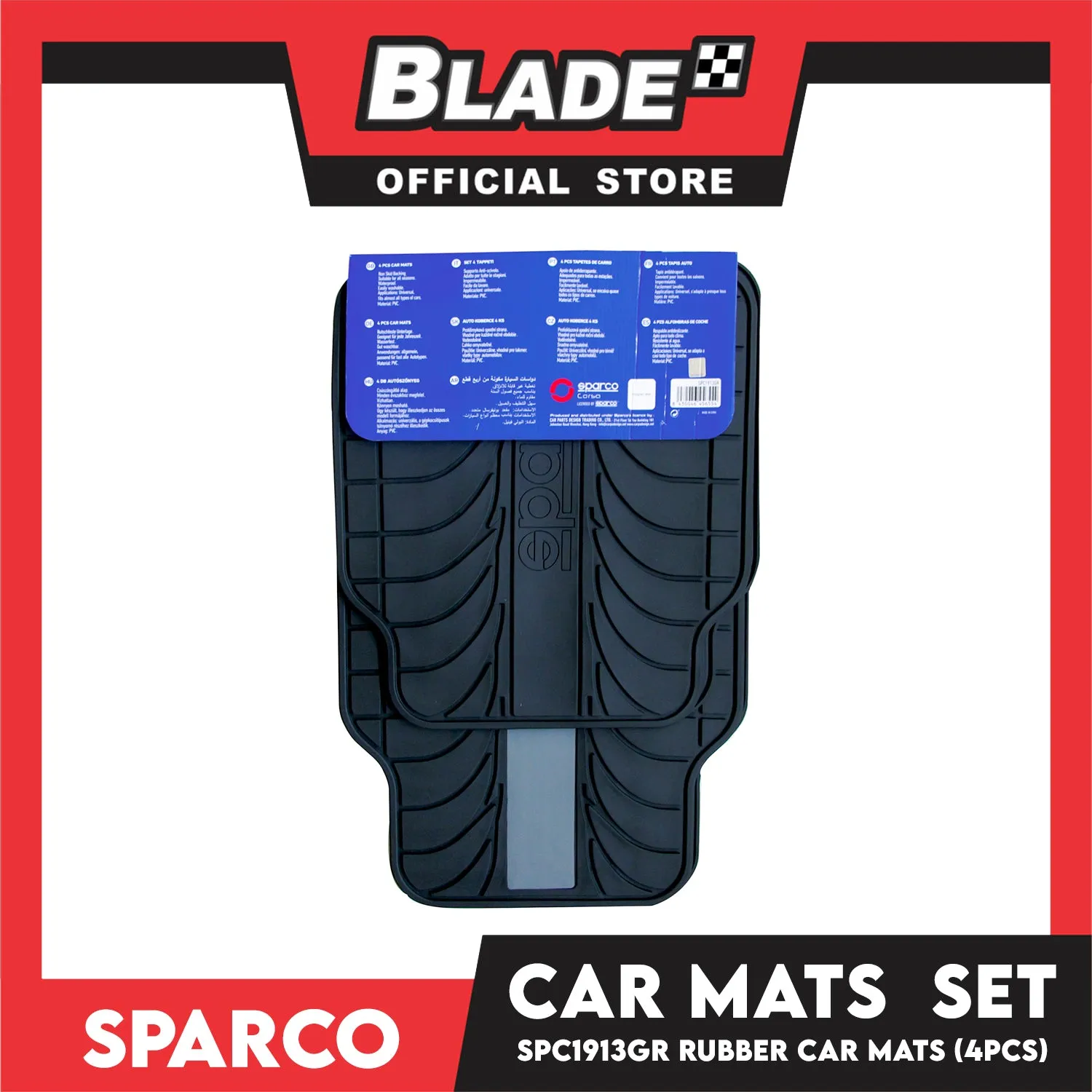 Sparco Car Mats Set Of 4pcs Universal And Quick Installation SPC1913GR (Gray) Rubber And Durable