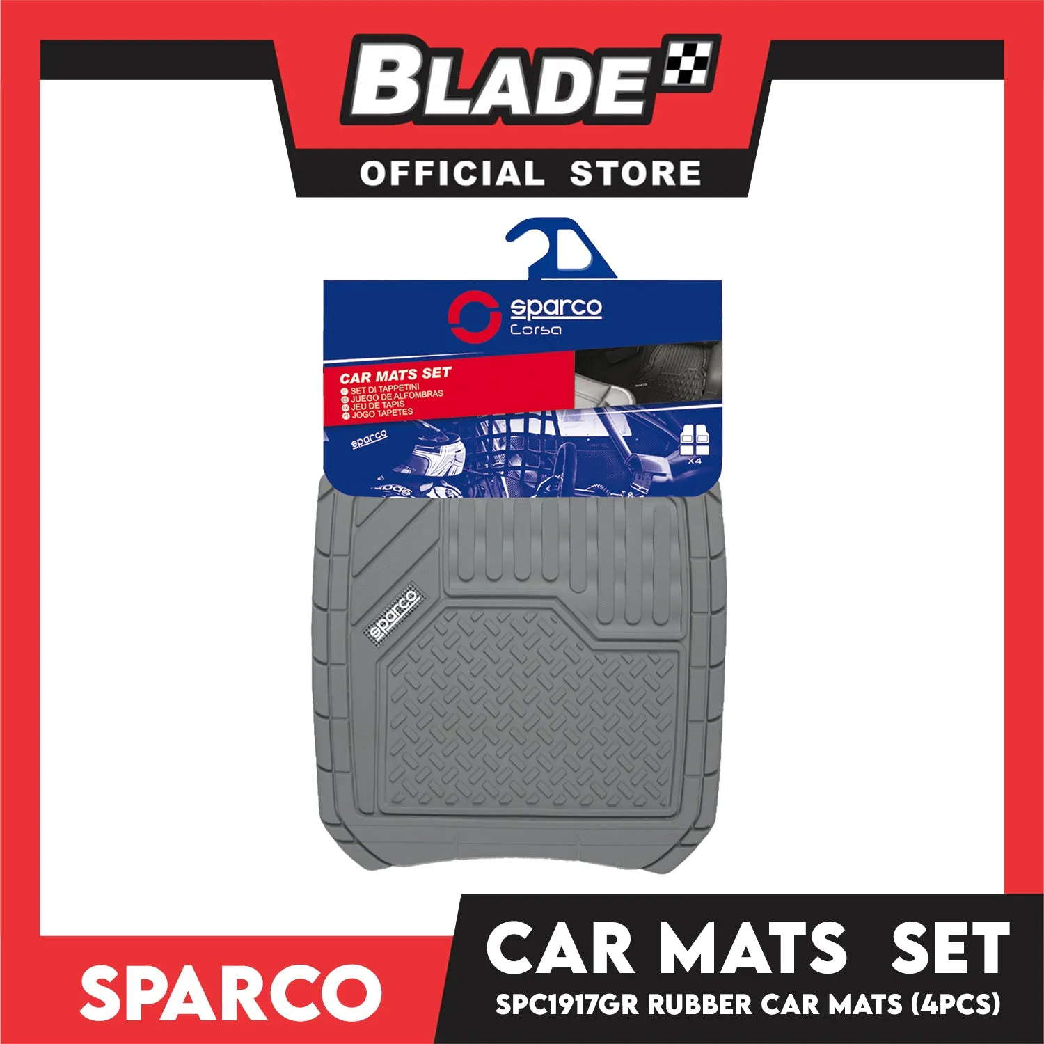 Sparco Car Mats Set Of 4pcs Universal And Quick Installation SPC1917GR (Gray) Rubber And Durable