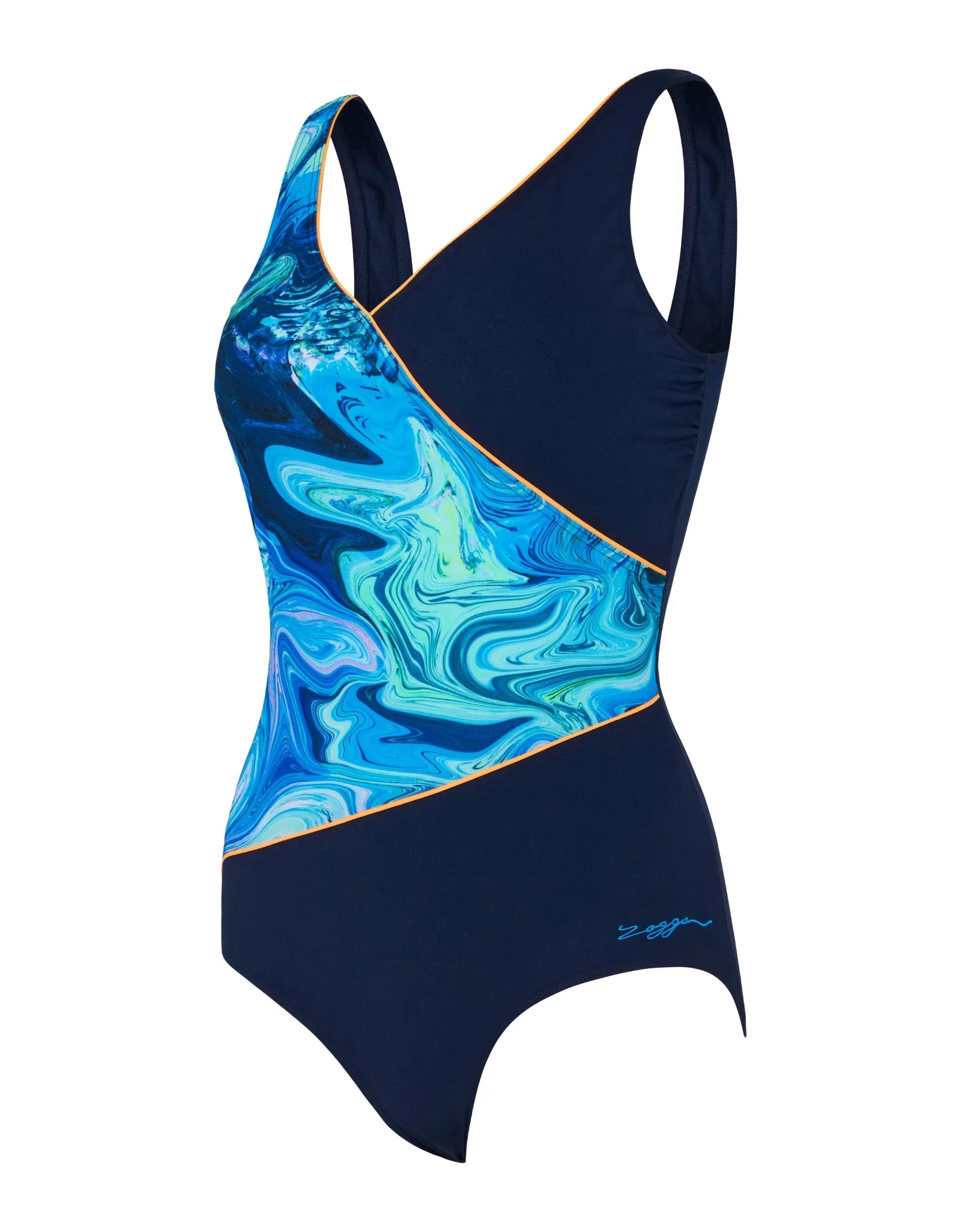 Spatial Wrap Front Swimsuit - Navy/Blue