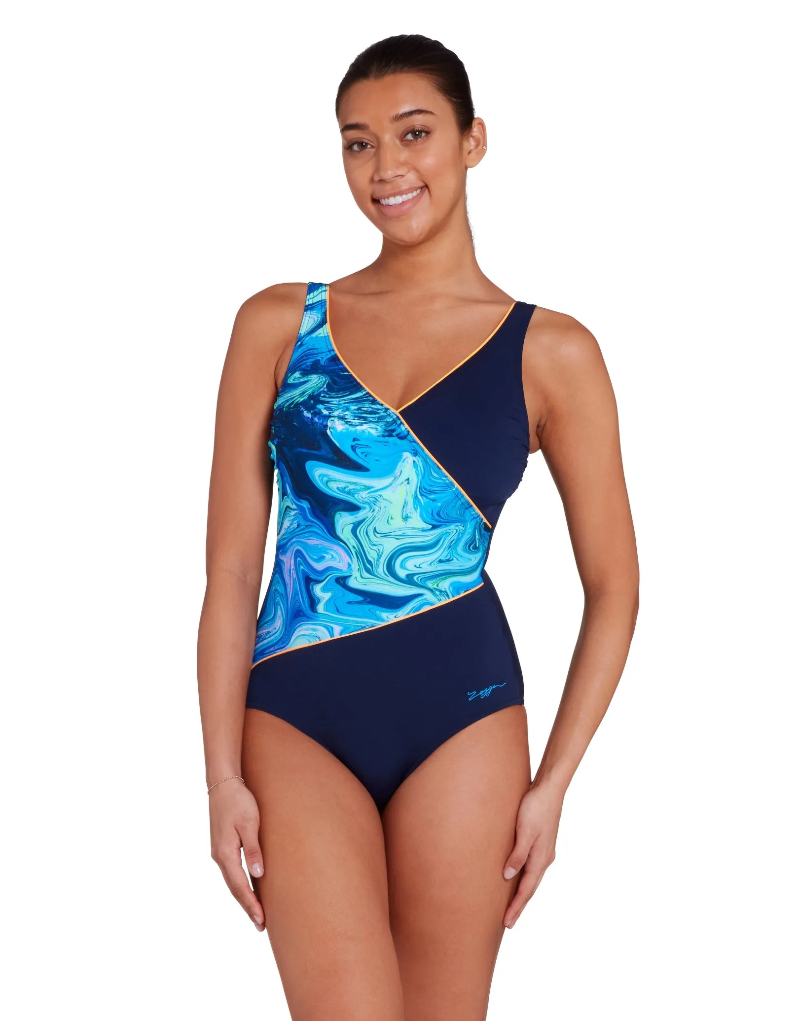 Spatial Wrap Front Swimsuit - Navy/Blue