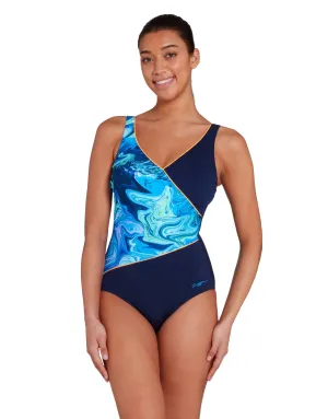 Spatial Wrap Front Swimsuit - Navy/Blue