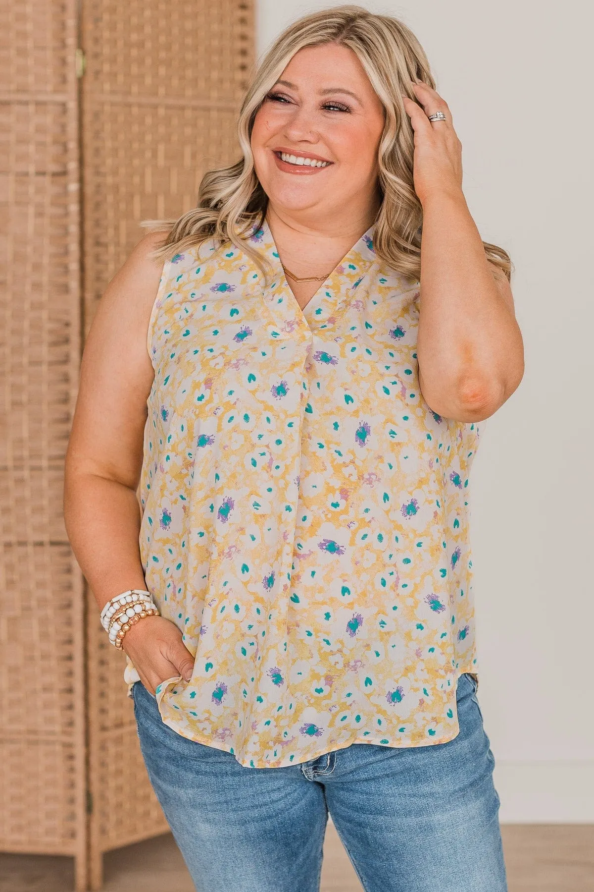 Spring Chic Floral Tank Top- Yellow