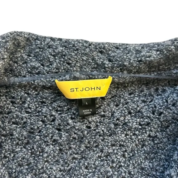 St. John chunky knit gray open front cardigan sweater size large wool cashmere
