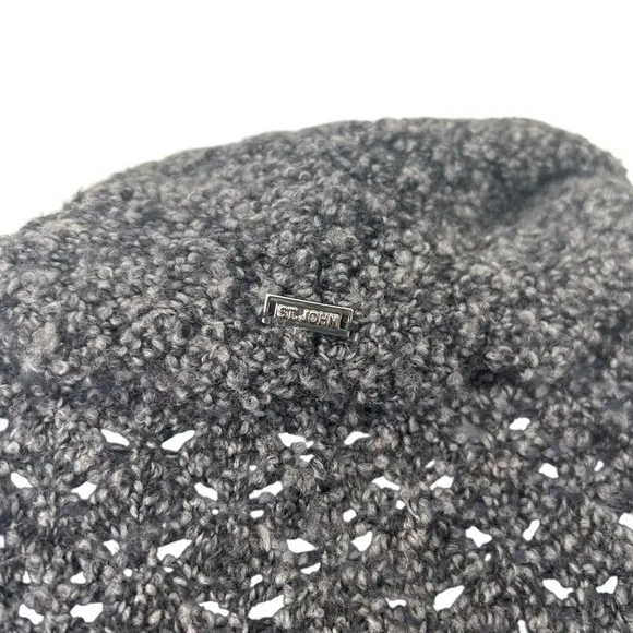 St. John chunky knit gray open front cardigan sweater size large wool cashmere