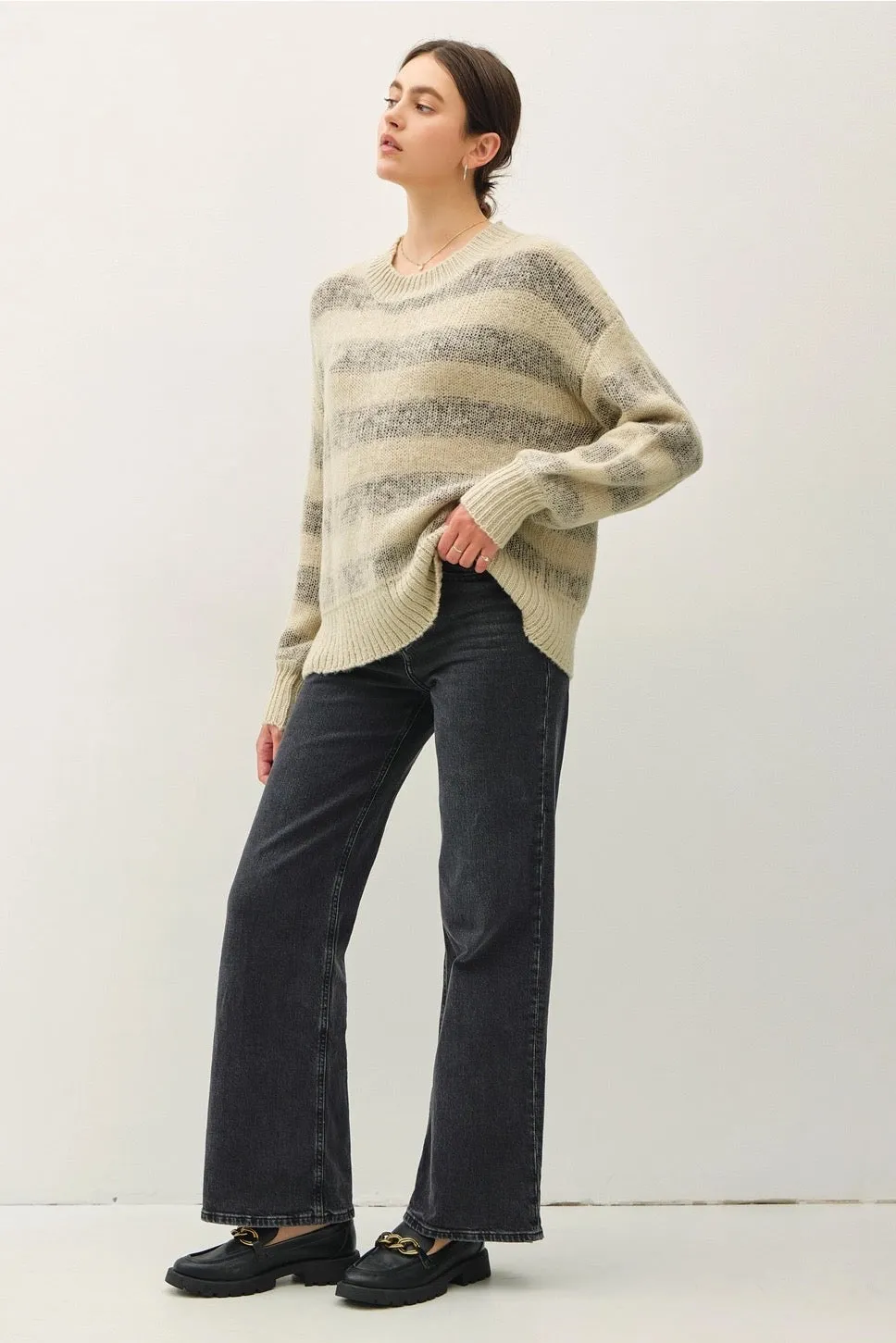 Striped Cozy Sweater - Sage Grey