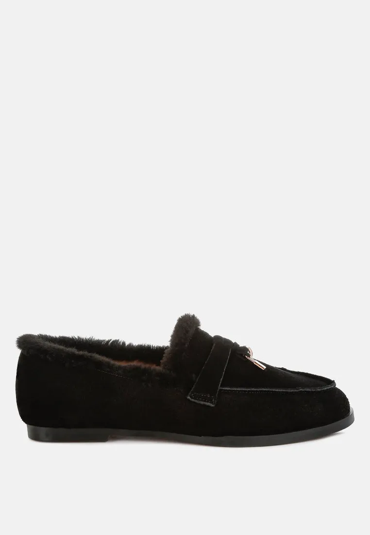 Suede & Faux Fur Flat Loafers By RUW