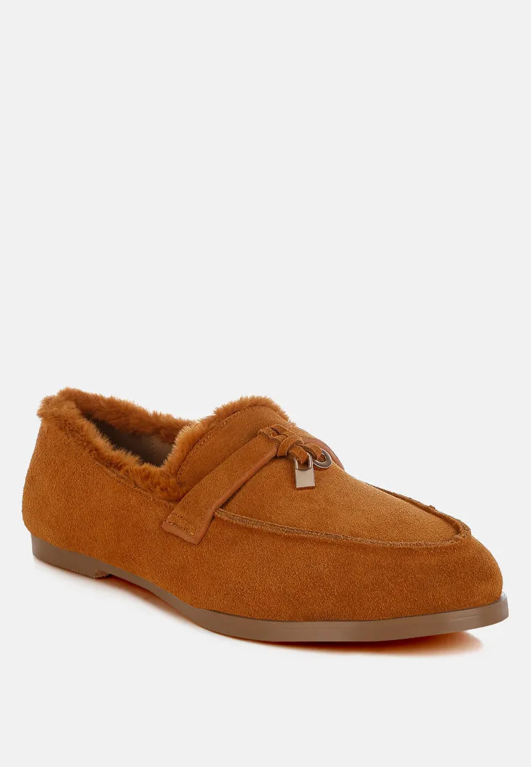 Suede & Faux Fur Flat Loafers By RUW